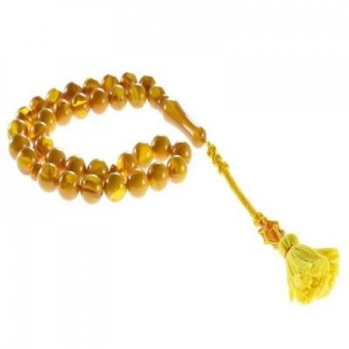 سبحة تراب كهرمان دائرية معرق-بنى اللون