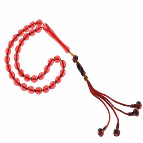 سبحة كهرمان حمراء شفافة دائرية