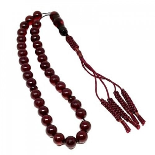 سبحة تراب كهرمان دائرية لون عنابي