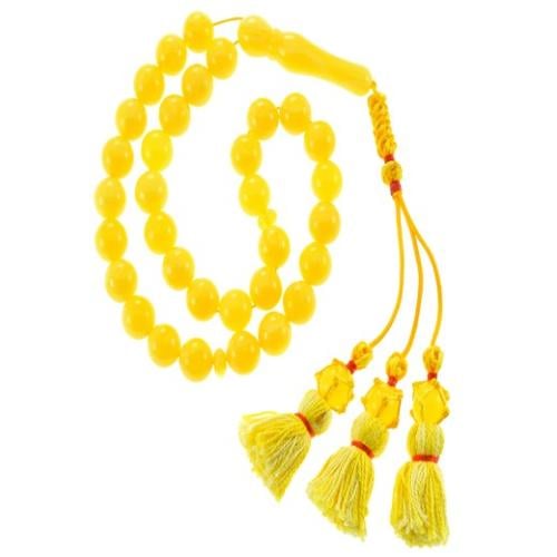 سبحة كهرمان دائرية اصفر- اللون