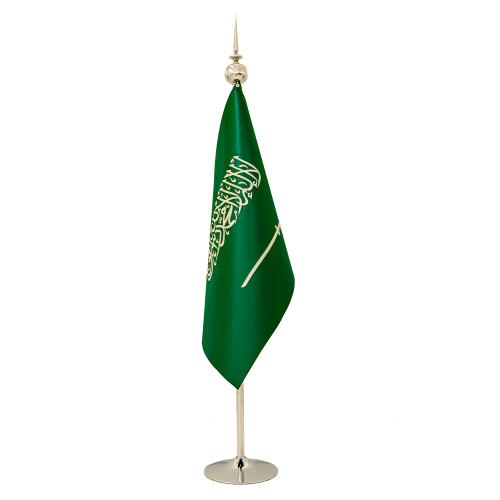 علم السعودية.مكتبي مقوى مع سارية ستناليسس ستيل لون...