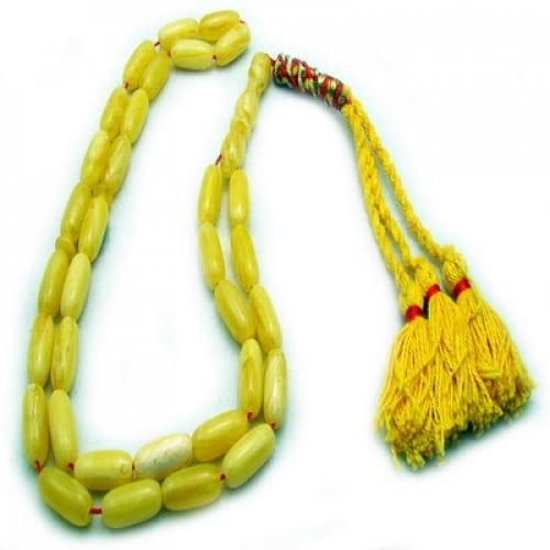 سبحة تراب كهرمان اسطوانية صفراء اللون