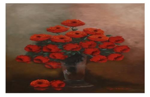 لوحة ورد رسم زيتي مقاس 60 * 90 سم بدون برواز