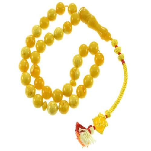 سبحة كهرمان دائرية اصفر-معرق اللون