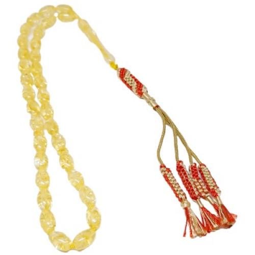 سبحة كهرمان اسطوانية اصفر-معرق اللون