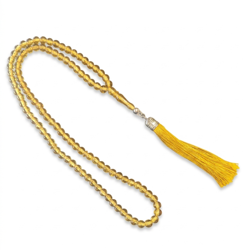 سبحة تراب كهرمان, 99 حبة, لون أصفر, مع شرابة أنيقة