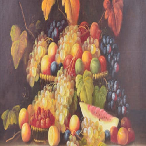 لوحة طبيعة صامتة رسم زيتي مقاس 50 * 60 سم بدون برو...