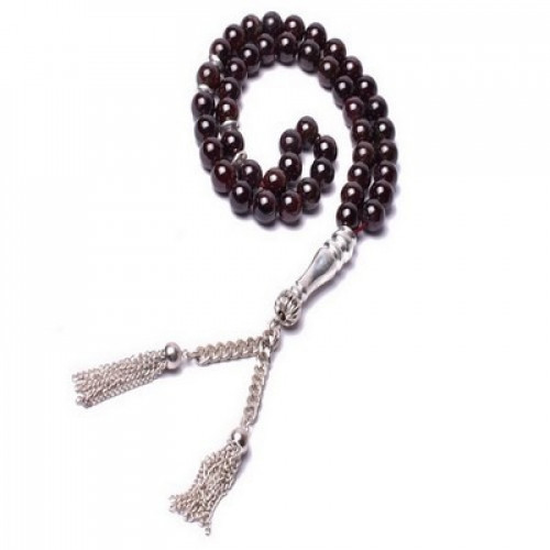 سبحة حجر طبيعى عنابى غامق اللون