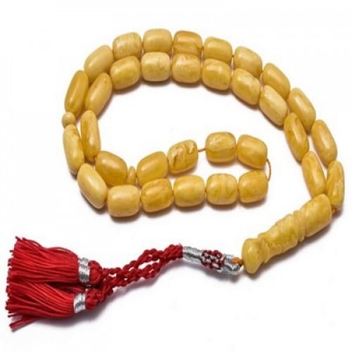 سبحة تراب كهرمان صفراء اسطوانية فاخرة