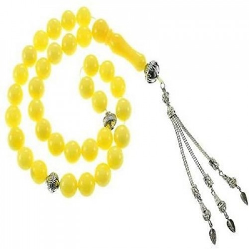 سبحة تراب كهرمان صفراء اللون