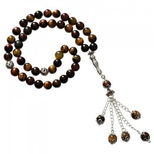 سبحة حجر طبيعى بنى متداخل اللون