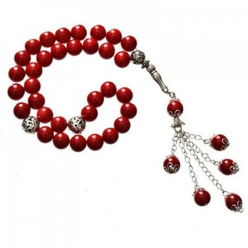 سبحة حجر طبيعى احمر اللون