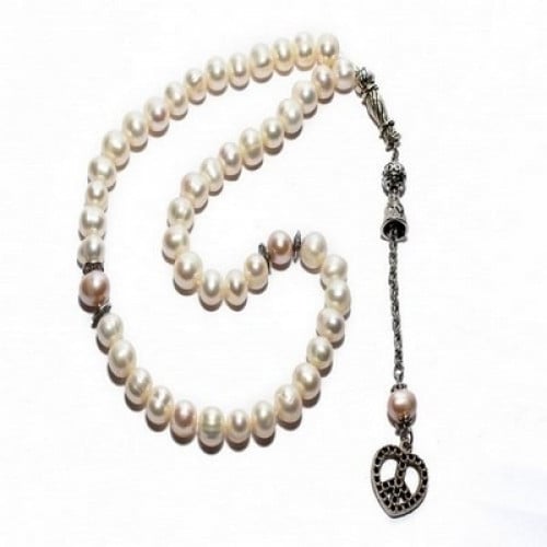 سبحة حجر طبيعى لؤلؤ عاجى اللون