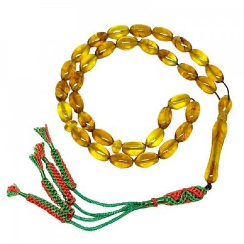 سبحة تراب كهرمان شفافة اللون اسطوانية