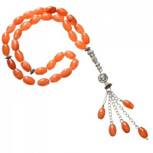 سبحة حجر طبيعى برتقالى اللون