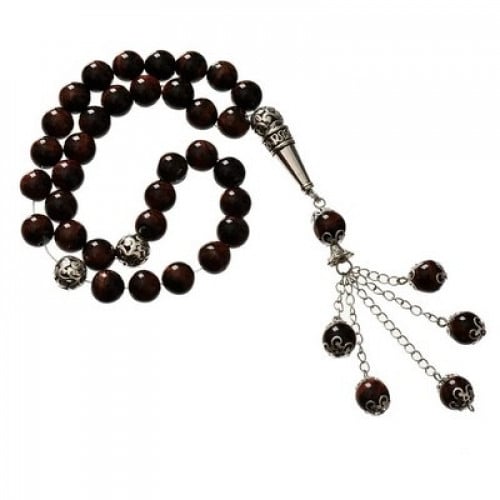 سبحة حجر طبيعى بنى غامق اللون