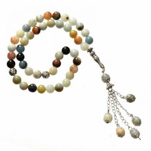 سبحة حجر طبيعى الوان متعددة فاتحة