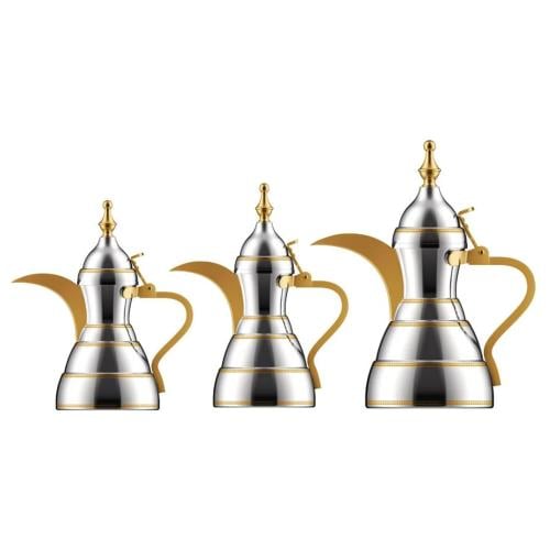 دلة الدرعية ذهبي كروم طقم 3 حبة مقاس 26/32/48 أونص...