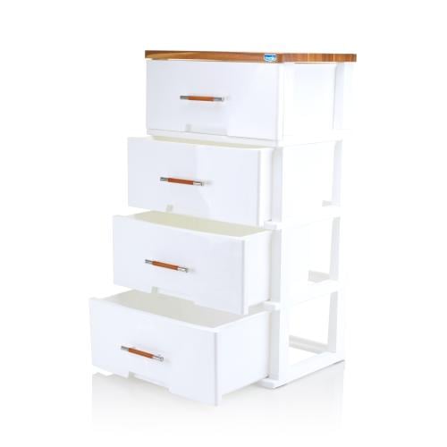 ادراج بلاستيك 4 دور ابيض مع خشبي