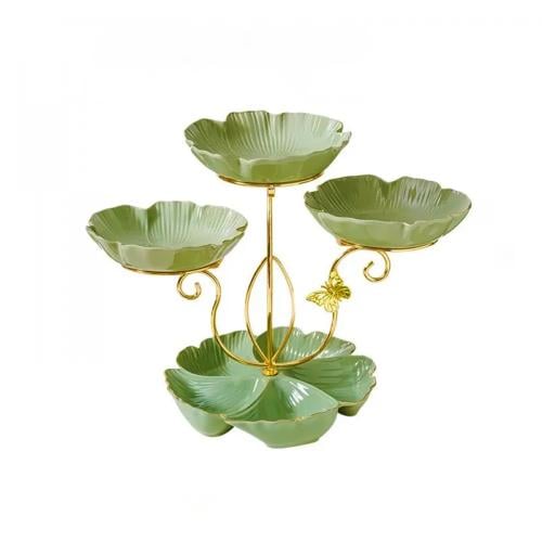 صحون حلويات بستاند ذهبي - اخضر فاتح