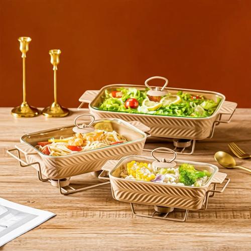 طقم صواني برسلين 3 حبة بغطاء زجاجي و حامل معدني Do...