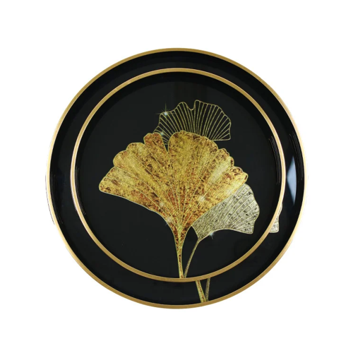 طقم صحون تقديم زجاج وأطراف خشبية 2 حبة