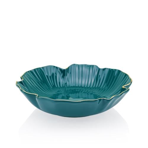 صحن حلويات بستاند ذهبي - اخضر غامق