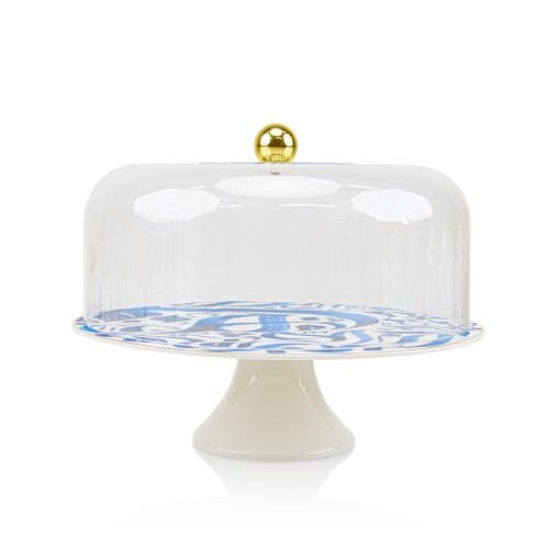 صحن كيك بقاعدة برسلين مع غطاء اكرليك