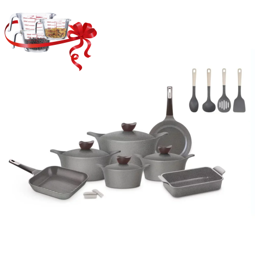 طقم قدور ايني سيراميك 15 قطعه رمادي