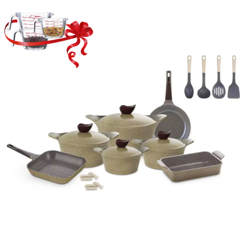 طقم قدور ايني سيراميك 15 قطعه بيج