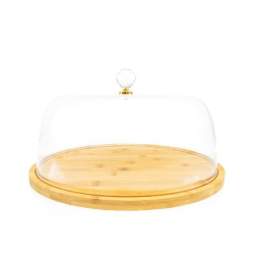 صحن كيك خشب بغطاء إكرليك دائري