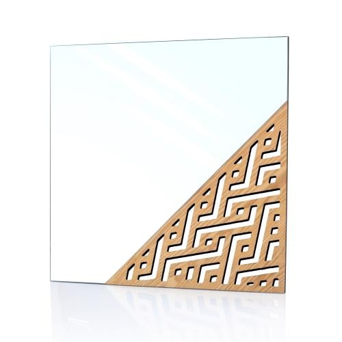 مراية جدار مربع بديكور خشبي