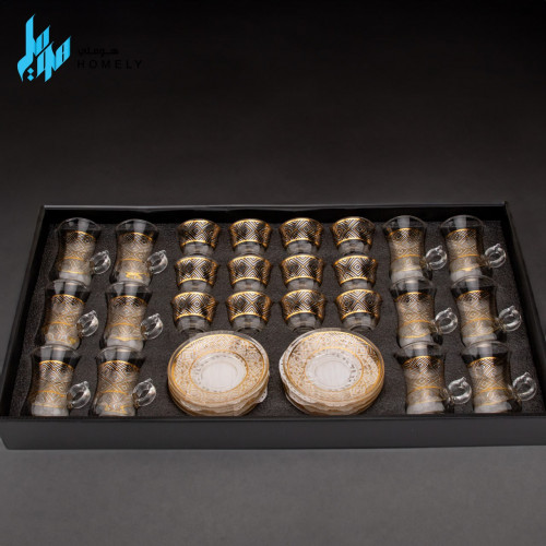 طقم فنجان ذهبي قهوة + شاي مع صحن