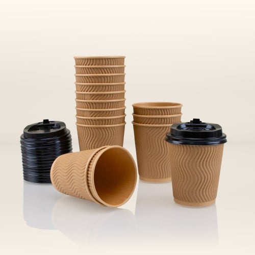 كاسات مموج بيج بغطاء 15 حبة