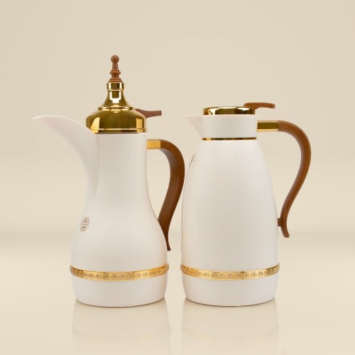 ترمس سدين بيد خشبي ابيض مذهب 2 حبة