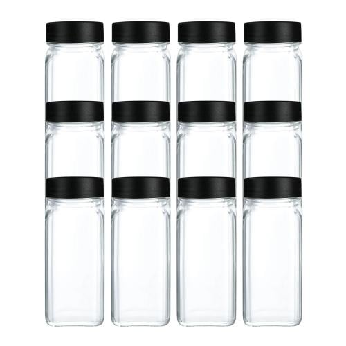 علب توابل زجاج غطاء اسود طقم 12 حبة