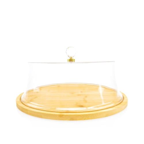 صحن كيك خشب بغطاء إكرليك