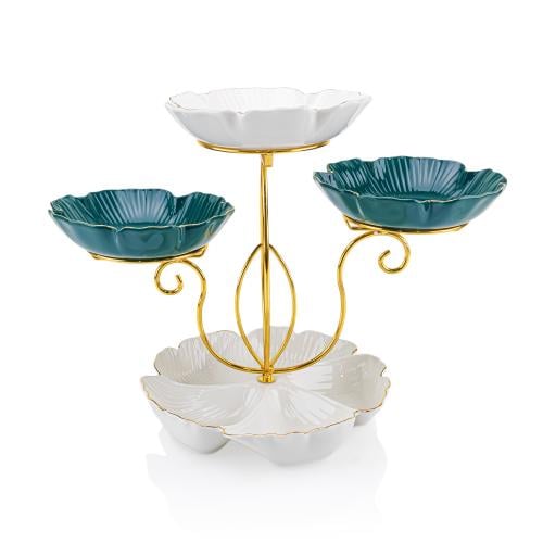 صحون حلويات بستاند ذهبي - ملون