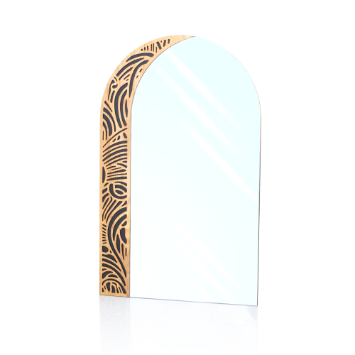 مراية جدار بيضاوي بديكور خشبي