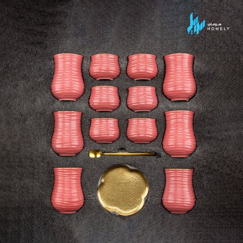 طقم بيالة وفناجيل 30 قطعة وردي غامق