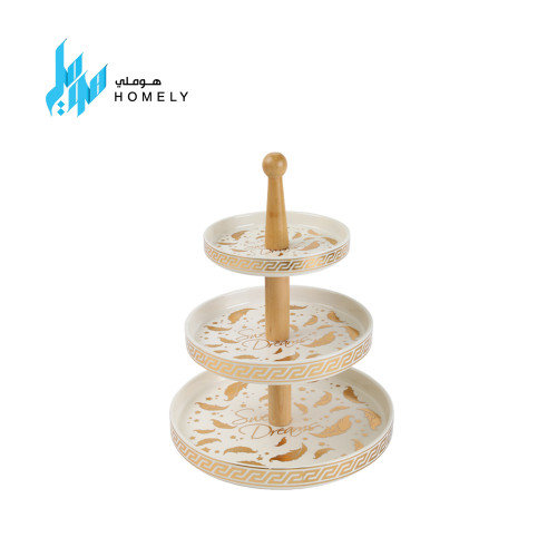 ستاند حلويات سيراميك مدور 3 دور - ابيض