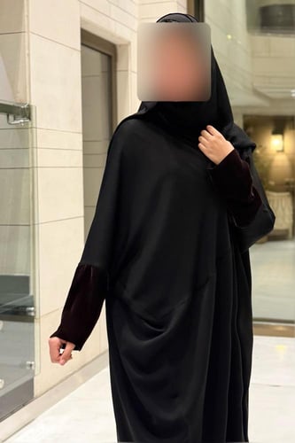 Half Bisht – Black Crepe with Chocolate Brown -Vel...