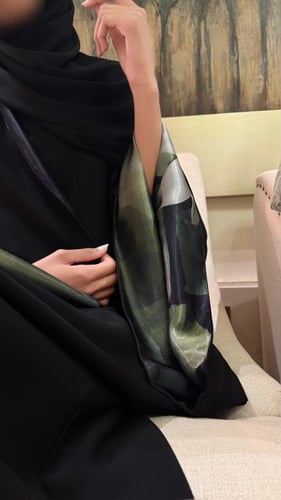 Black Crepe Bisht Lined in Black and Green Silk