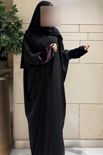 Half Bisht – Black Crepe with Mauve French -Velvet