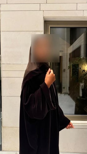 Half Bisht in Brown Velvet with Plain Wide Sleeves