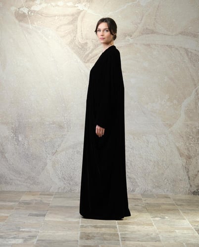 Half Bisht Abaya in Black Velvet