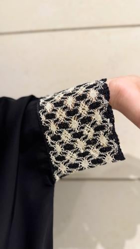 Black Bisht with Black and Ivory Tricot Sleeves