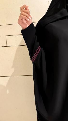 Black Half Bisht With Tricot Burgundy Trim