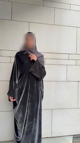 Half Bisht in French Gray silk Velvet with Plain W...