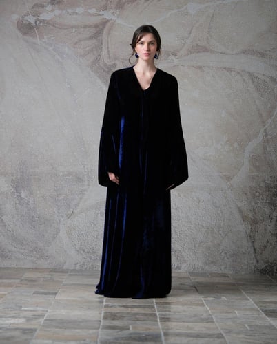 ‏A-Line- Royal Navy Japanese Silk Velvet Abaya